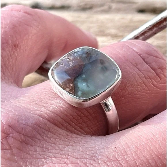 Natural Aqua Chrysoprase Sterling Silver Ring | sz 10 - Picture 3 of 7